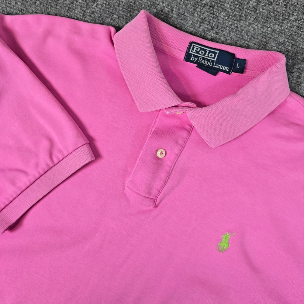 Polo Ralph Lauren Mens L Pink Short‎ Sleeve Classic Fit Polo Shirt Green Pony